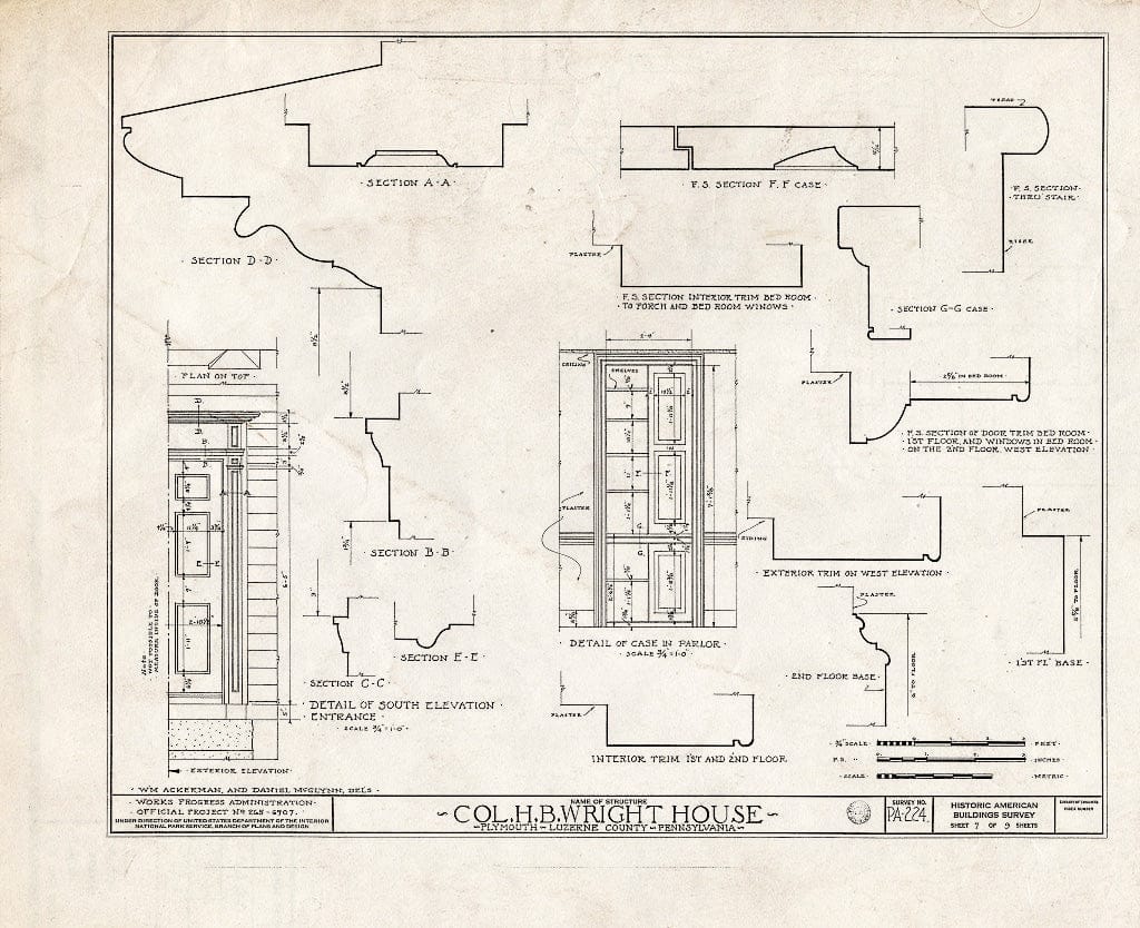 Blueprint HABS PA,40-PLYM,2- (Sheet 7 of 9) - Colonel H. B. Wright House, 843-845 West Main Street, Plymouth, Luzerne County, PA
