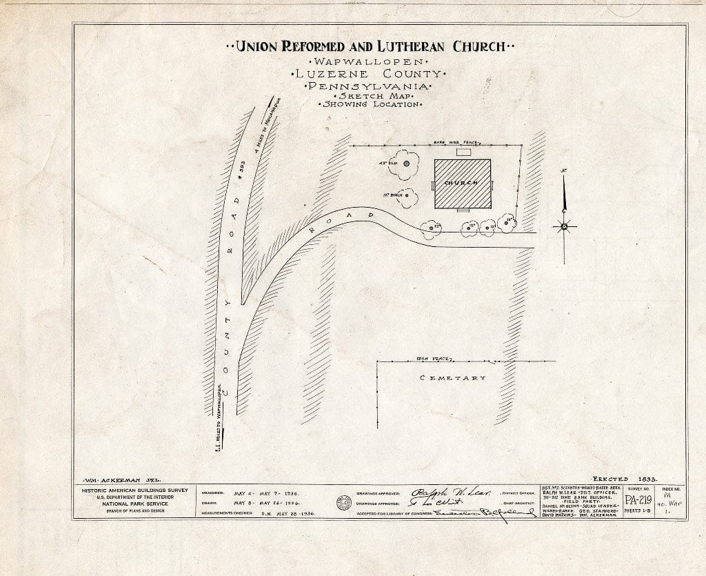 Blueprint HABS PA,40-WAP,1- (Sheet 0 of 8) - Union Reformed & Lutheran Church, Wapwallopen, Luzerne County, PA