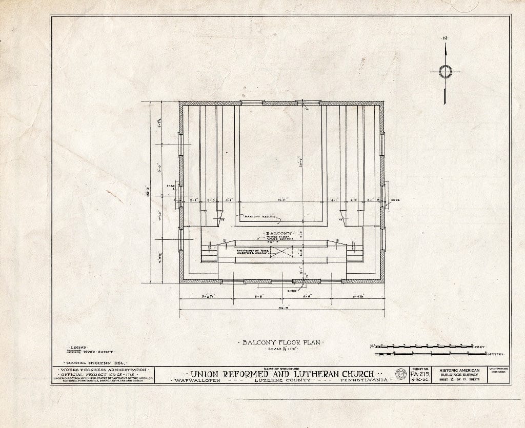 Blueprint HABS PA,40-WAP,1- (Sheet 2 of 8) - Union Reformed & Lutheran Church, Wapwallopen, Luzerne County, PA