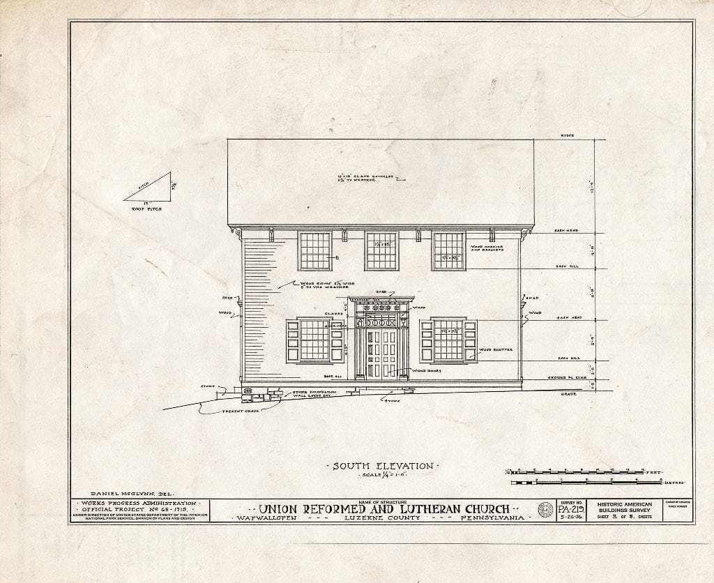 Blueprint HABS PA,40-WAP,1- (Sheet 3 of 8) - Union Reformed & Lutheran Church, Wapwallopen, Luzerne County, PA