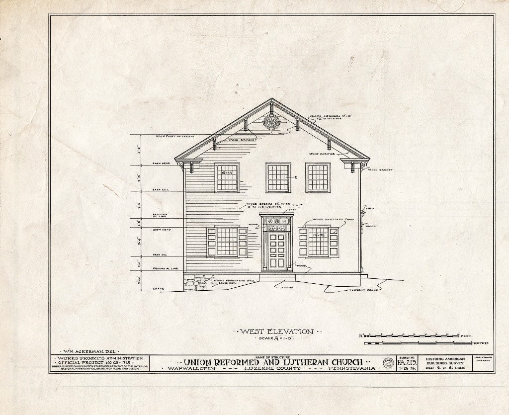 Blueprint HABS PA,40-WAP,1- (Sheet 4 of 8) - Union Reformed & Lutheran Church, Wapwallopen, Luzerne County, PA