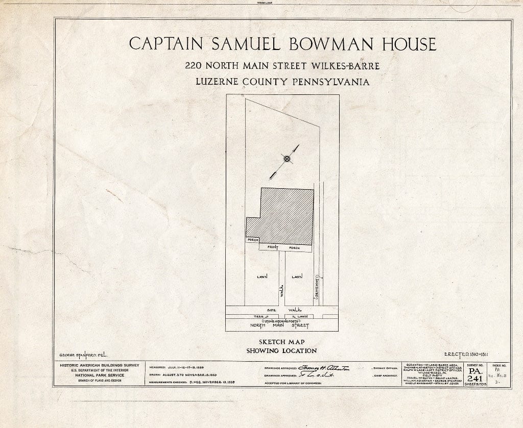 Blueprint HABS PA,40-WILB,3- (Sheet 0 of 15) - Captain Samuel Bowman House, 220 North Main Street, Wilkes-Barre, Luzerne County, PA