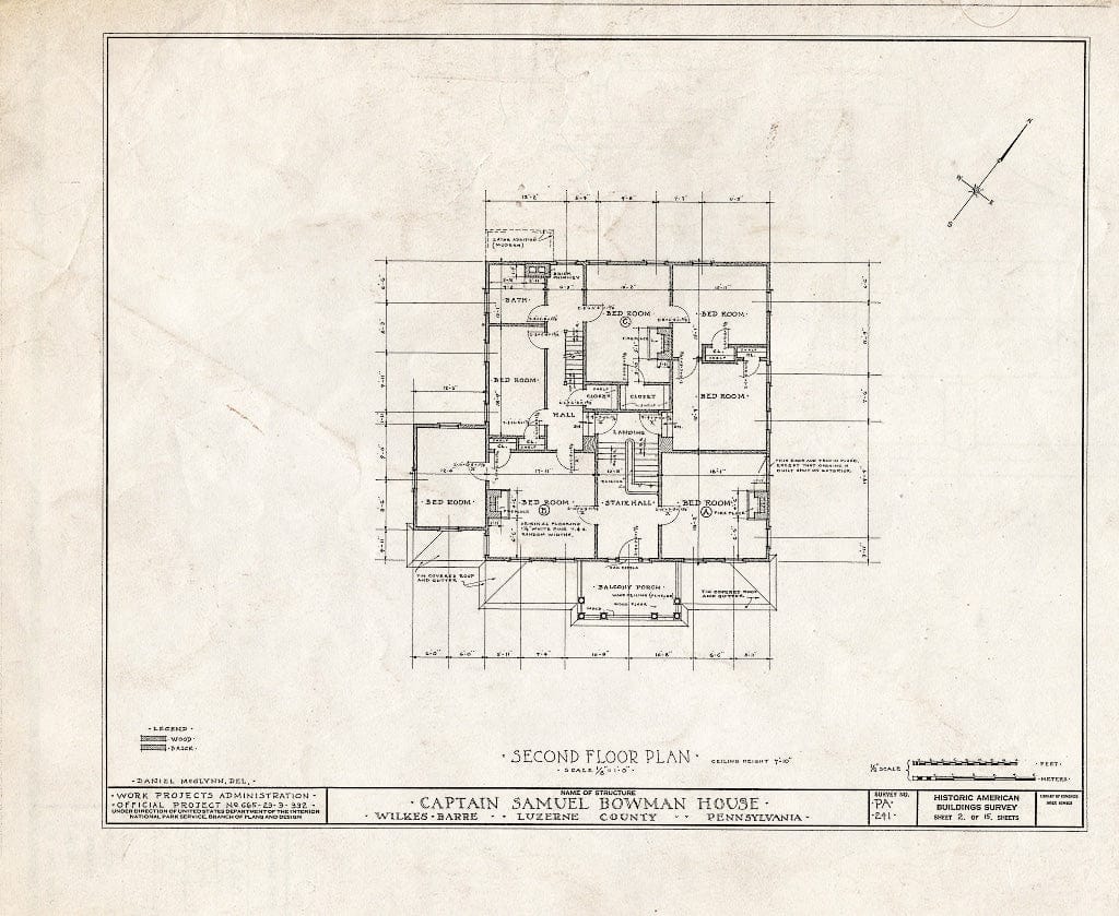 Blueprint HABS PA,40-WILB,3- (Sheet 2 of 15) - Captain Samuel Bowman House, 220 North Main Street, Wilkes-Barre, Luzerne County, PA
