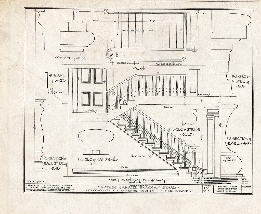 Blueprint HABS PA,40-WILB,3- (Sheet 6 of 15) - Captain Samuel Bowman House, 220 North Main Street, Wilkes-Barre, Luzerne County, PA