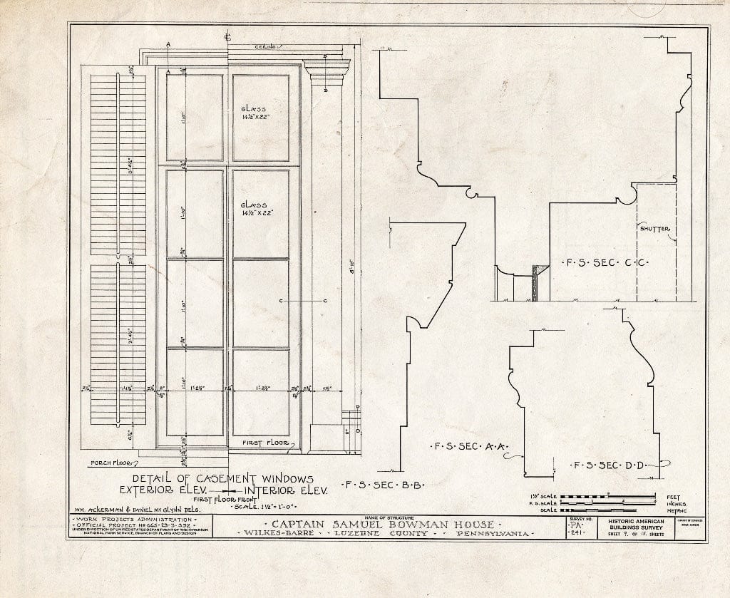 Blueprint HABS PA,40-WILB,3- (Sheet 9 of 15) - Captain Samuel Bowman House, 220 North Main Street, Wilkes-Barre, Luzerne County, PA
