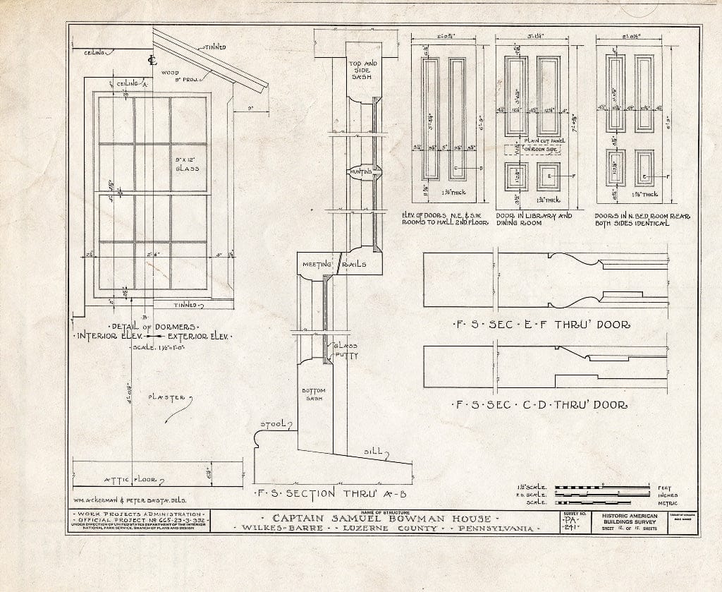 Blueprint HABS PA,40-WILB,3- (Sheet 12 of 15) - Captain Samuel Bowman House, 220 North Main Street, Wilkes-Barre, Luzerne County, PA