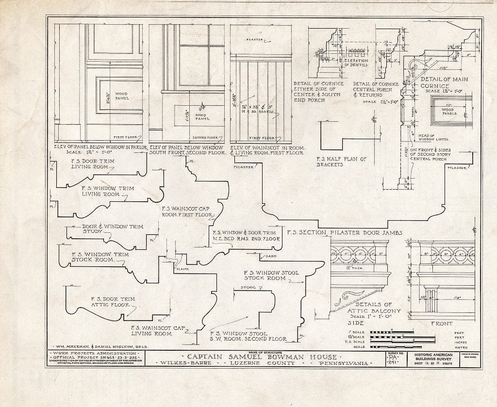Blueprint HABS PA,40-WILB,3- (Sheet 13 of 15) - Captain Samuel Bowman House, 220 North Main Street, Wilkes-Barre, Luzerne County, PA