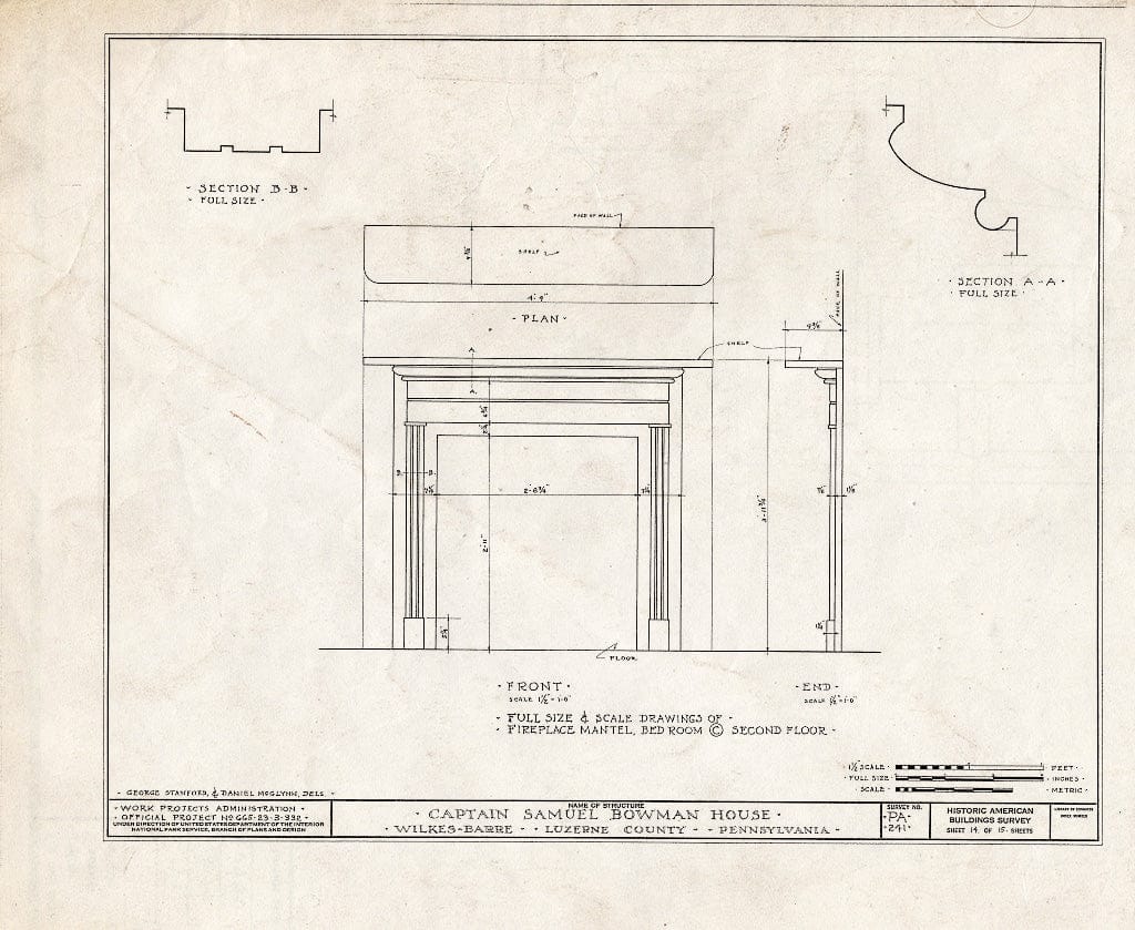 Blueprint HABS PA,40-WILB,3- (Sheet 14 of 15) - Captain Samuel Bowman House, 220 North Main Street, Wilkes-Barre, Luzerne County, PA
