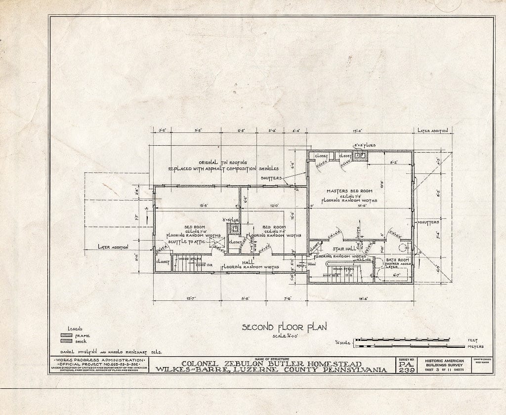 Blueprint HABS PA,40-WILB,2- (Sheet 3 of 11) - Colonel Zebulon Butler Homestead, 313 South River Street, Wilkes-Barre, Luzerne County, PA