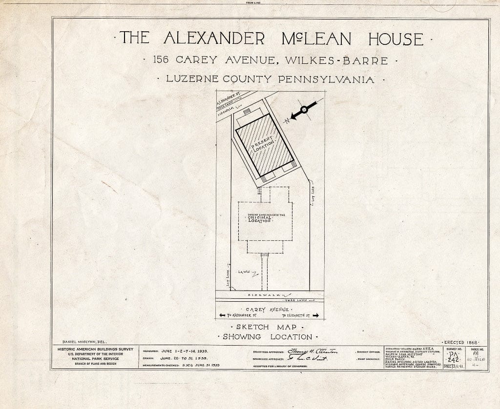 Blueprint HABS PA,40-WILB,4- (Sheet 0 of 11) - Alexander McLean House, 156 Carey Avenue, Wilkes-Barre, Luzerne County, PA