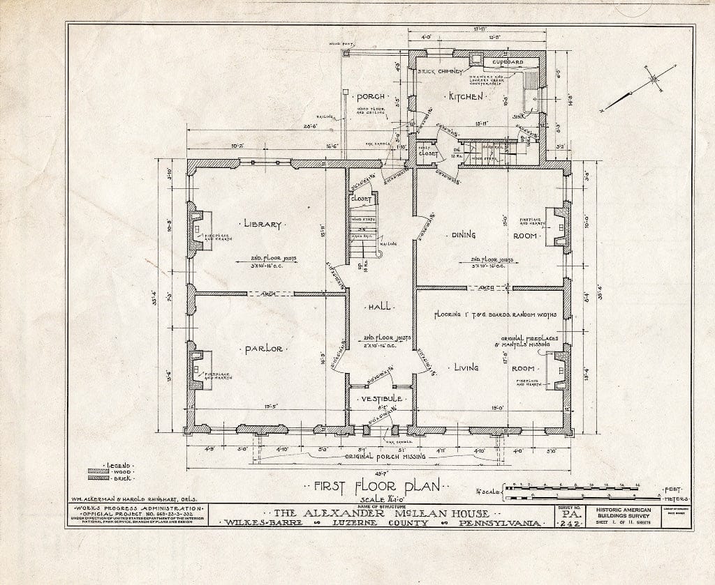 Blueprint HABS PA,40-WILB,4- (Sheet 1 of 11) - Alexander McLean House, 156 Carey Avenue, Wilkes-Barre, Luzerne County, PA