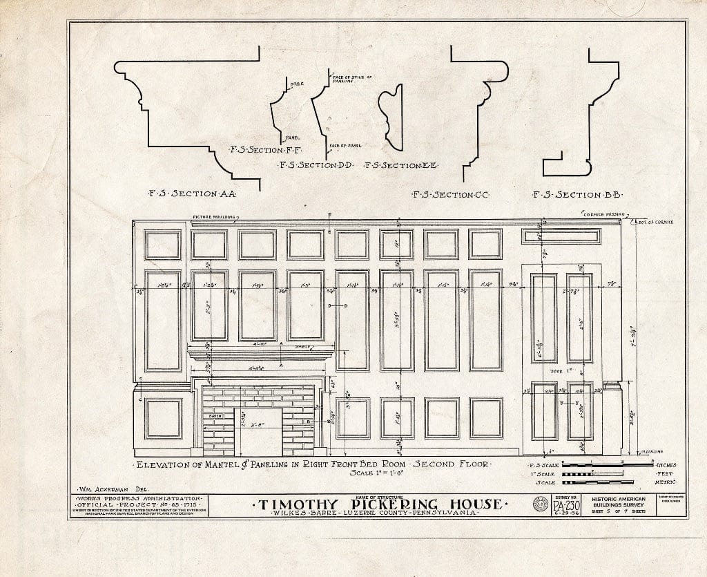 Blueprint HABS PA,40-WILB,1- (Sheet 5 of 7) - Timothy Pickering House, 130 South Main Street, Wilkes-Barre, Luzerne County, PA