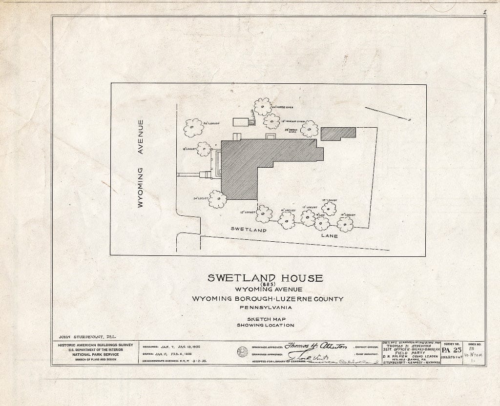 Blueprint HABS PA,40-WYOM,1- (Sheet 0 of 7) - Swetland House, 885 Wyoming Avenue, Wyoming, Luzerne County, PA