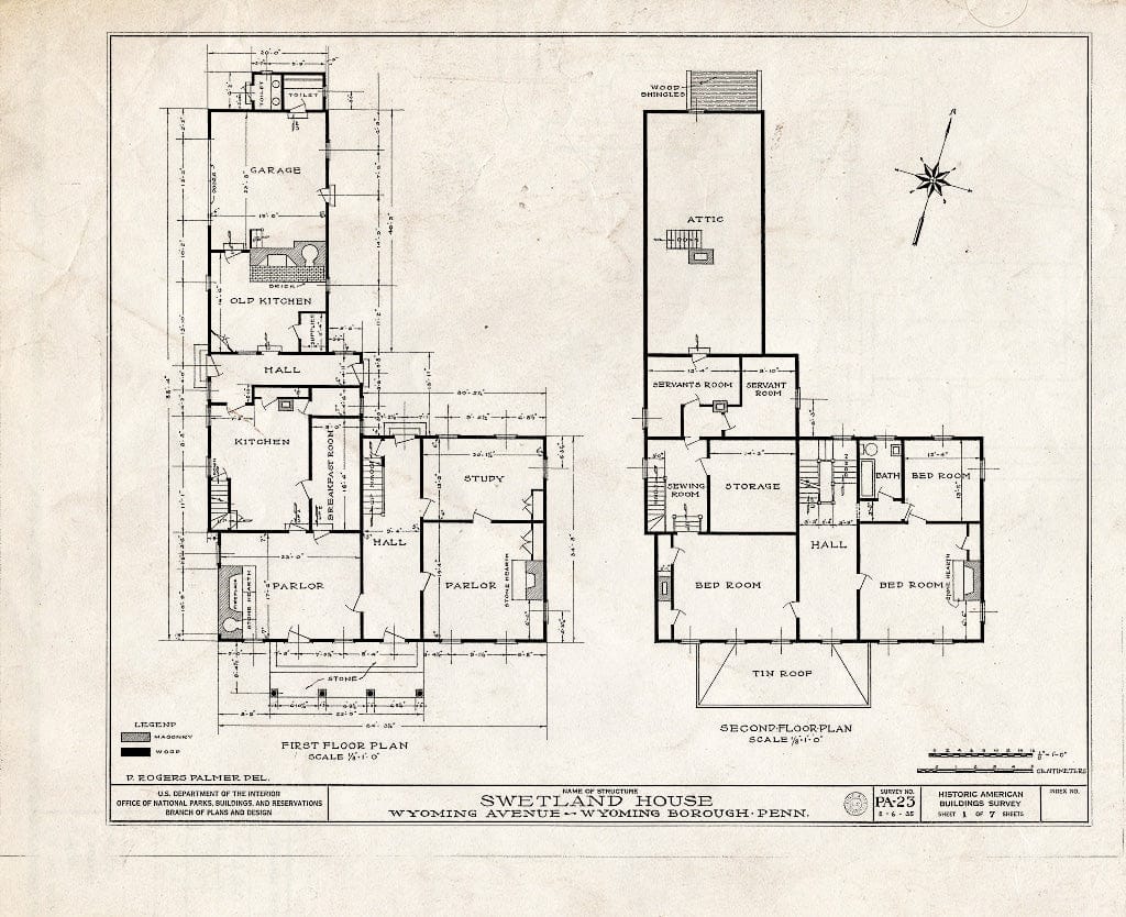 Blueprint HABS PA,40-WYOM,1- (Sheet 1 of 7) - Swetland House, 885 Wyoming Avenue, Wyoming, Luzerne County, PA