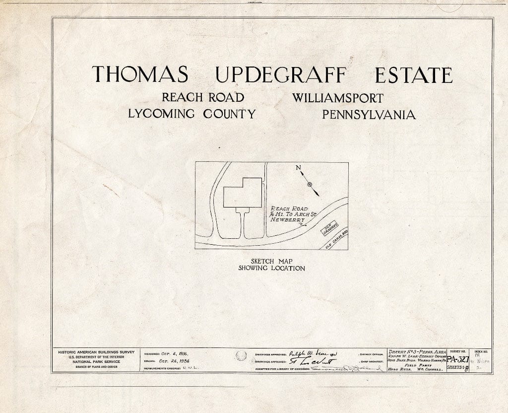 Blueprint HABS PA,41-WILPO,2- (Sheet 0 of 8) - Thomas Updegraff House, Reach Road, Williamsport, Lycoming County, PA