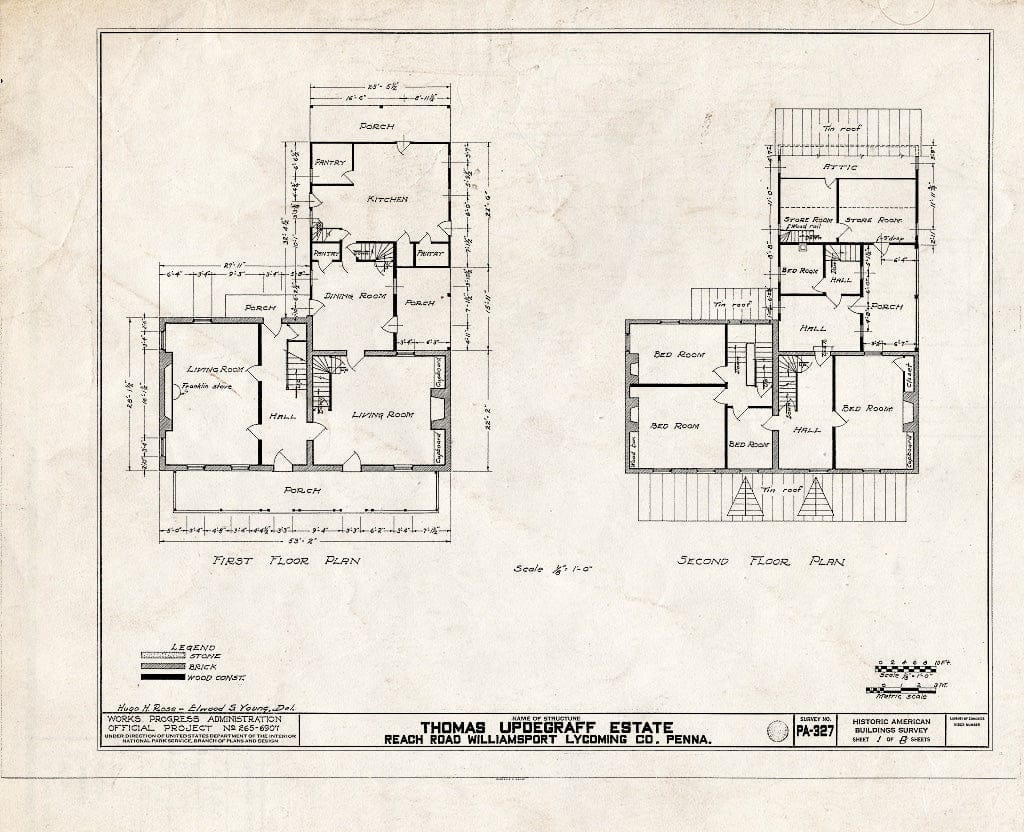 Blueprint HABS PA,41-WILPO,2- (Sheet 1 of 8) - Thomas Updegraff House, Reach Road, Williamsport, Lycoming County, PA