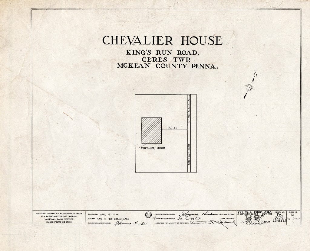 Blueprint HABS PA,42-CER.V,1- (Sheet 0 of 5) - Chevalier House, King's Run Road, Myrtle, McKean County, PA
