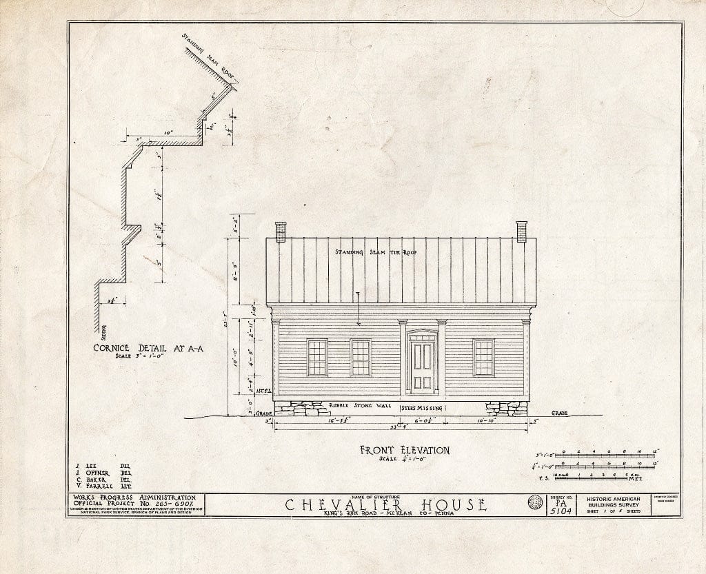 Blueprint HABS PA,42-CER.V,1- (Sheet 1 of 5) - Chevalier House, King's Run Road, Myrtle, McKean County, PA