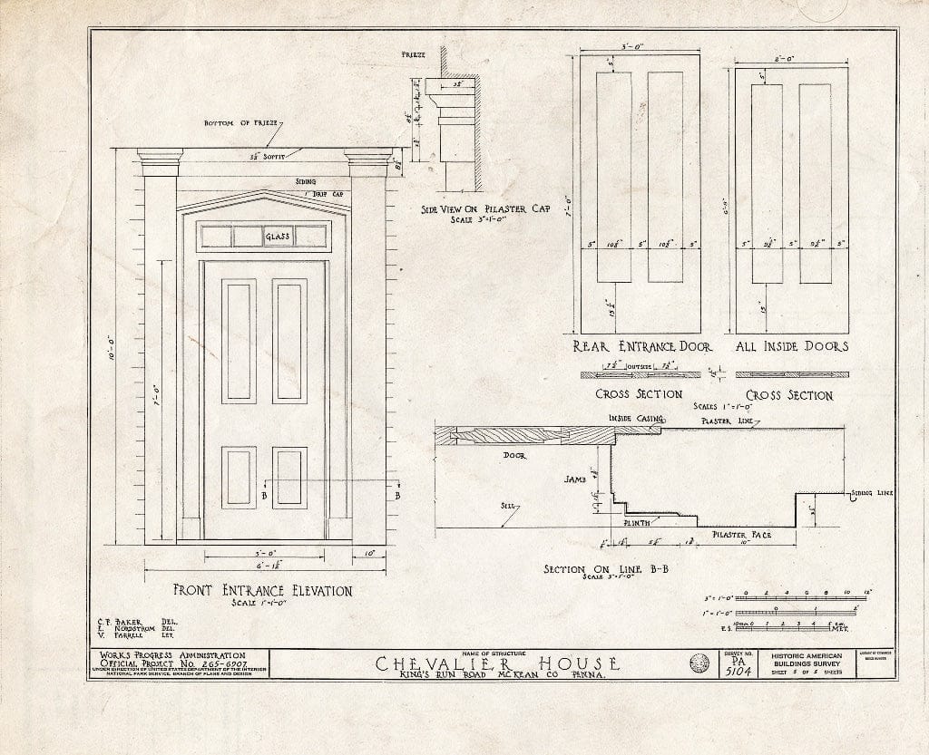 Blueprint HABS PA,42-CER.V,1- (Sheet 5 of 5) - Chevalier House, King's Run Road, Myrtle, McKean County, PA