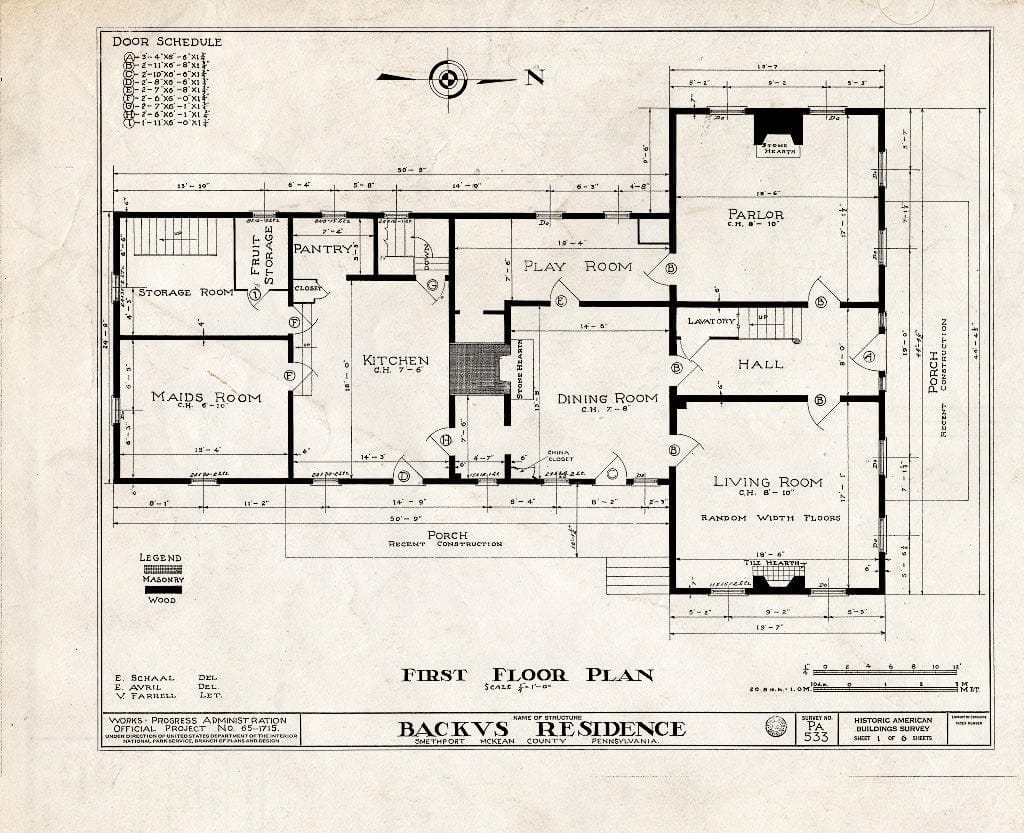 Blueprint HABS PA,42-SMETH,1- (Sheet 1 of 6) - Backus House, Smethport, McKean County, PA