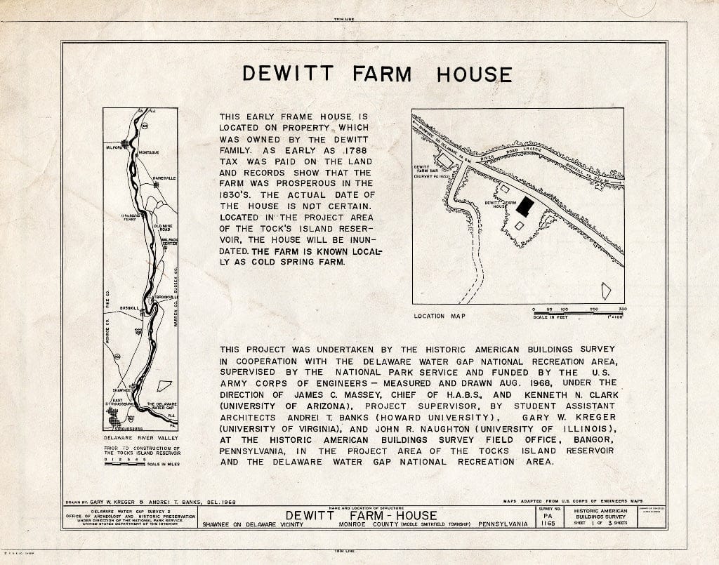 Blueprint HABS PA,45-SHAWD.V,1- (Sheet 1 of 3) - Dewitt Farm, River Road, South of U.S. Route 209, Shawnee on Delaware, Monroe County, PA