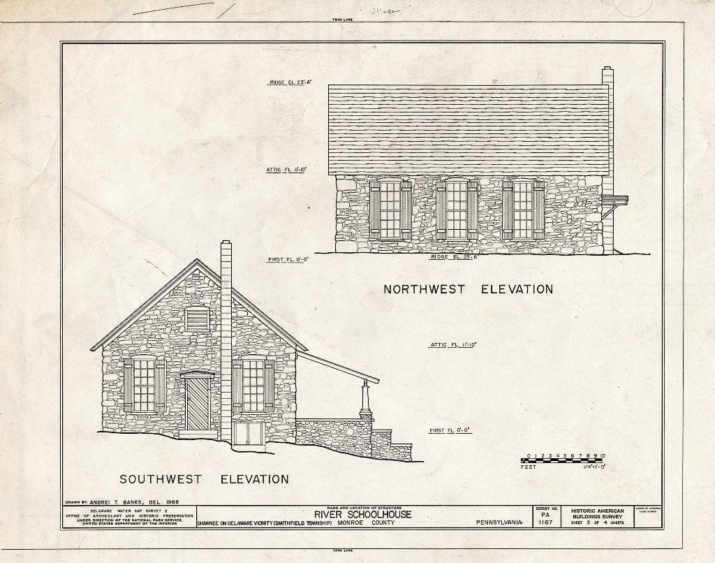 Blueprint HABS PA,45-SHAWD.V,5- (Sheet 3 of 4) - River Schoolhouse, River Road (Smithfield Township), Shawnee on Delaware, Monroe County, PA