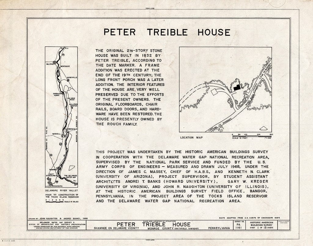 Blueprint HABS PA,45-SHAWD.V,6- (Sheet 1 of 13) - Peter Treible House, River Road (Smithfield Township), Shawnee on Delaware, Monroe County, PA