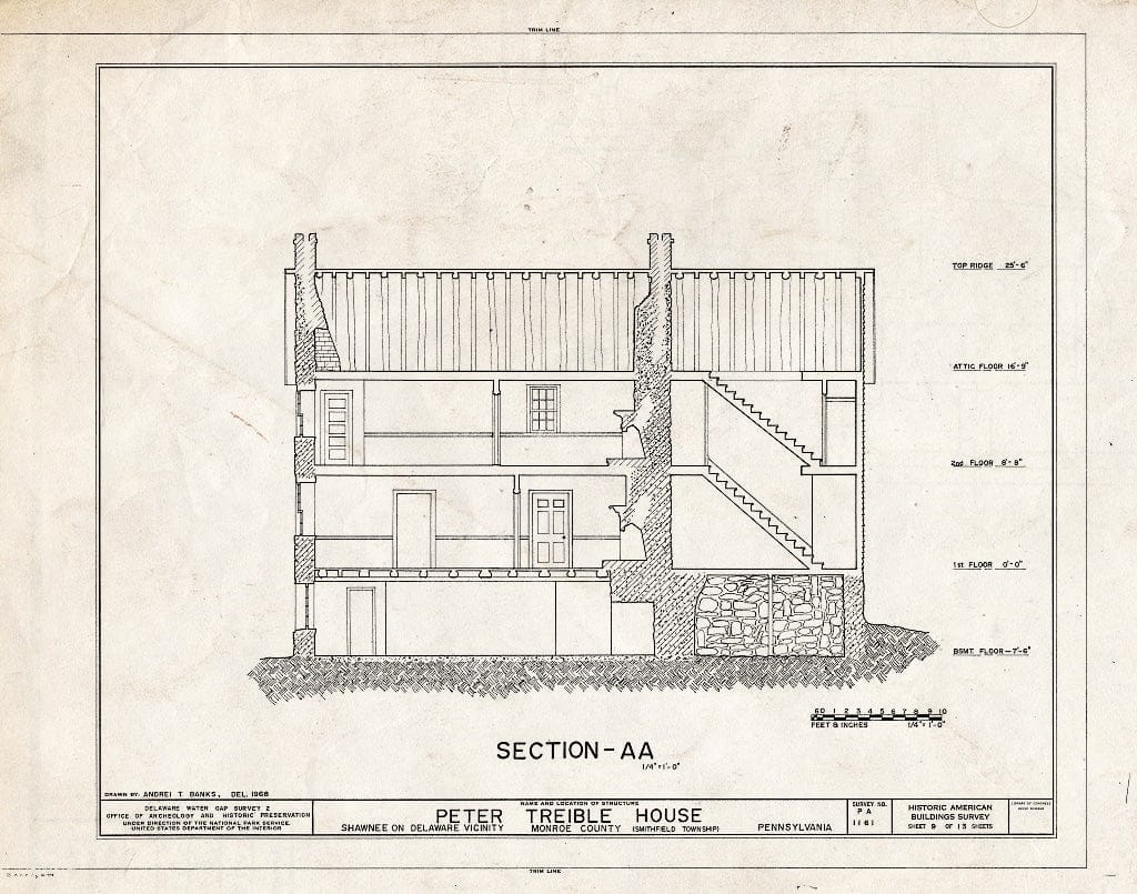 Blueprint HABS PA,45-SHAWD.V,6- (Sheet 9 of 13) - Peter Treible House, River Road (Smithfield Township), Shawnee on Delaware, Monroe County, PA