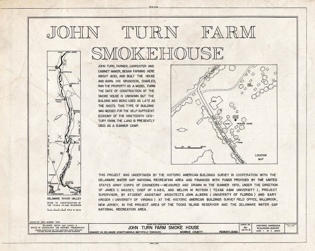 Blueprint HABS PA,45-SHAWD.V,7D- (Sheet 1 of 2) - John Turn Farm, Smokehouse, River Road (Middle Smithfield Township), Shawnee on Delaware, Monroe County, PA