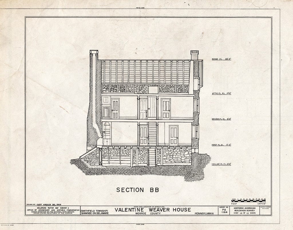 Blueprint HABS PA,45-SHAWD.V,9- (Sheet 10 of 12) - Valentine Weaver House, River Road (Smithfield Township), Shawnee on Delaware, Monroe County, PA