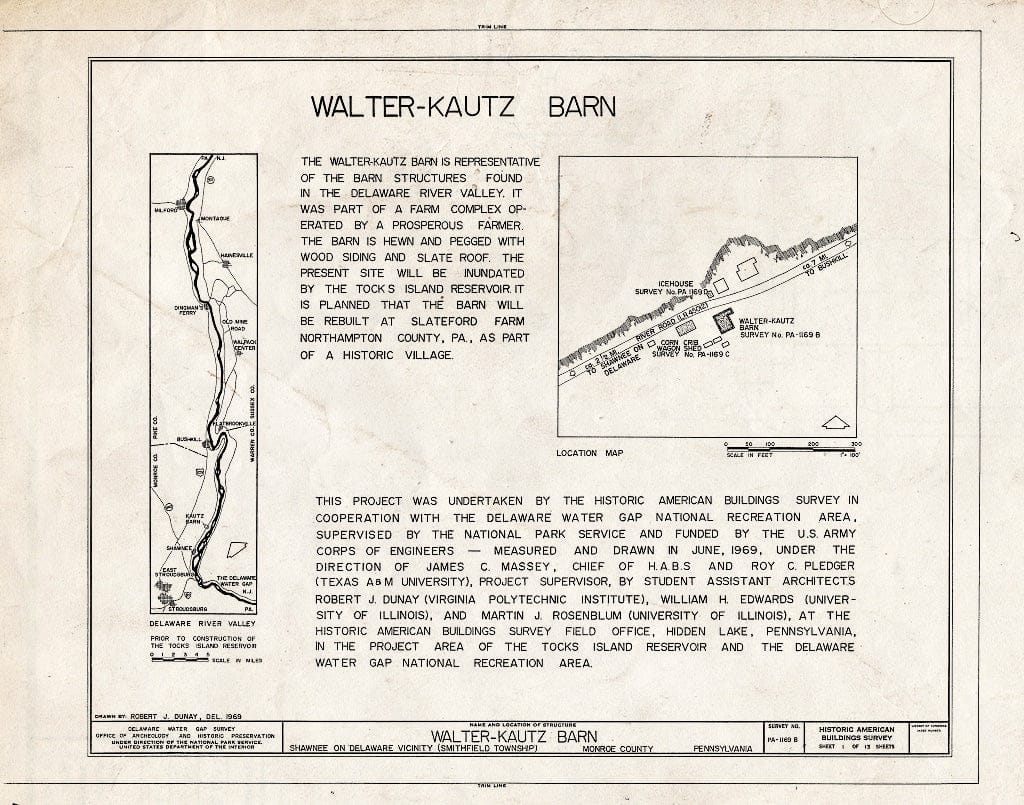 Blueprint HABS PA,45-SHAWD.V,8B- (Sheet 1 of 13) - Walter-Kautz Farm, Barn, River Road (Smithfield Township), Shawnee on Delaware, Monroe County, PA