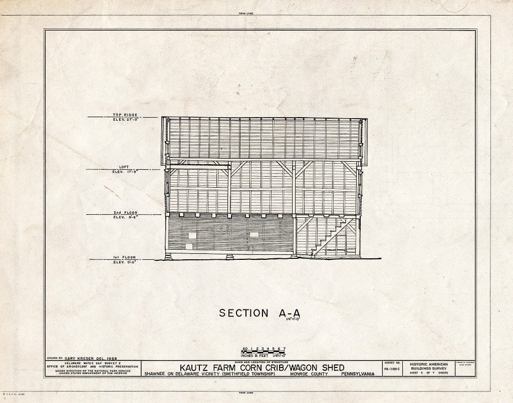 Blueprint HABS PA,45-SHAWD.V,8C- (Sheet 5 of 7) - Walter-Kautz Farm, Corn Crib-Wagon Shed, River Road (Smithfield Township), Shawnee on Delaware, Monroe County, PA