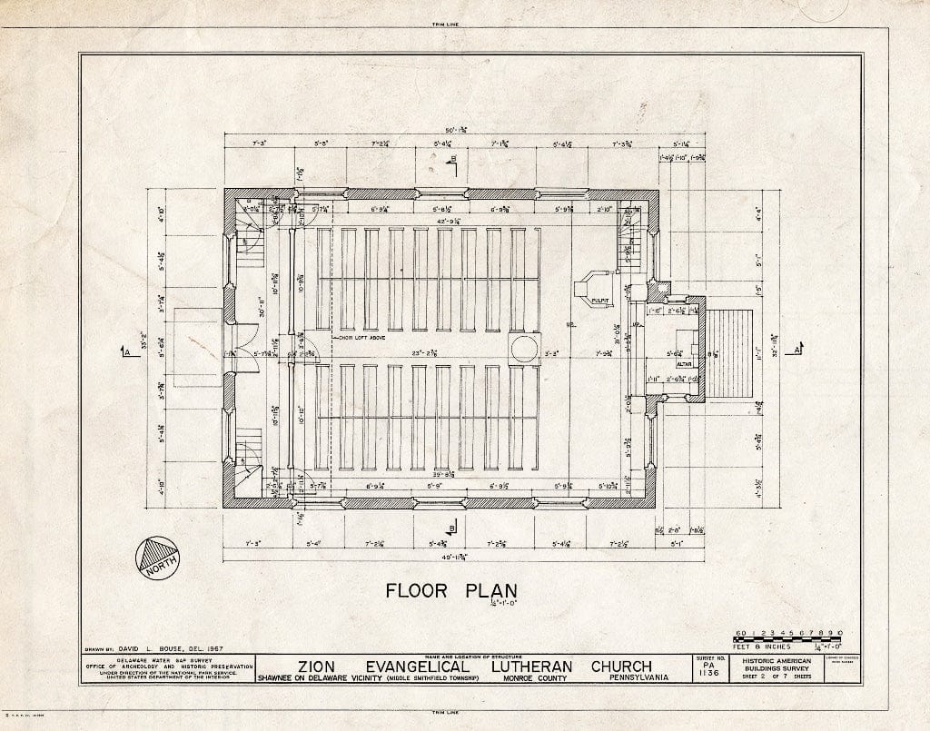 Blueprint HABS PA,45-SHAWD.V,10- (Sheet 2 of 7) - Zion Evangelical Lutheran Church, River Road, Shawnee on Delaware, Monroe County, PA