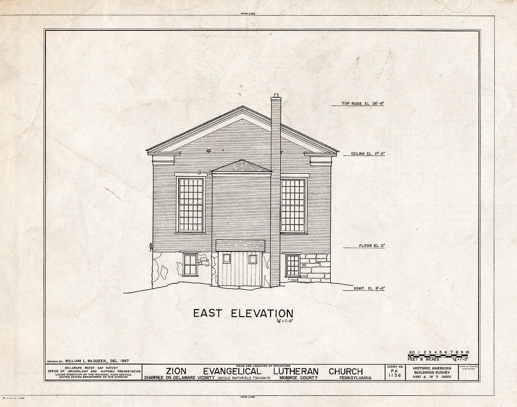 Blueprint HABS PA,45-SHAWD.V,10- (Sheet 4 of 7) - Zion Evangelical Lutheran Church, River Road, Shawnee on Delaware, Monroe County, PA