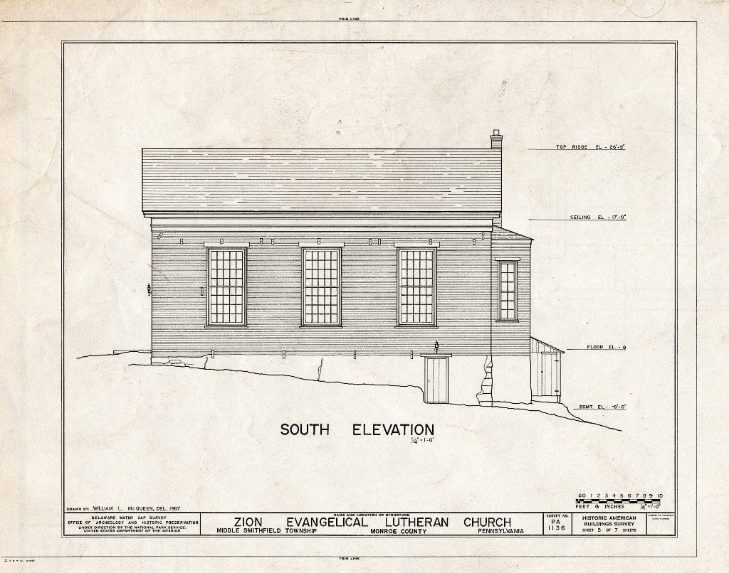 Blueprint HABS PA,45-SHAWD.V,10- (Sheet 5 of 7) - Zion Evangelical Lutheran Church, River Road, Shawnee on Delaware, Monroe County, PA