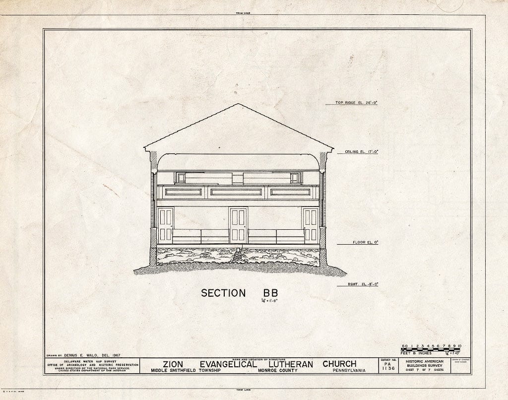 Blueprint HABS PA,45-SHAWD.V,10- (Sheet 7 of 7) - Zion Evangelical Lutheran Church, River Road, Shawnee on Delaware, Monroe County, PA
