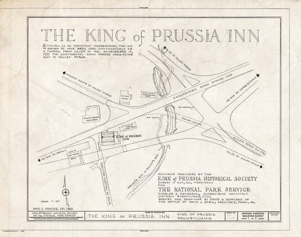 Blueprint HABS PA,46-King,1- (Sheet 1 of 5) - King of Prussia Inn, U.S. Route 202 (Upper Merion Township), King of Prussia, Montgomery County, PA