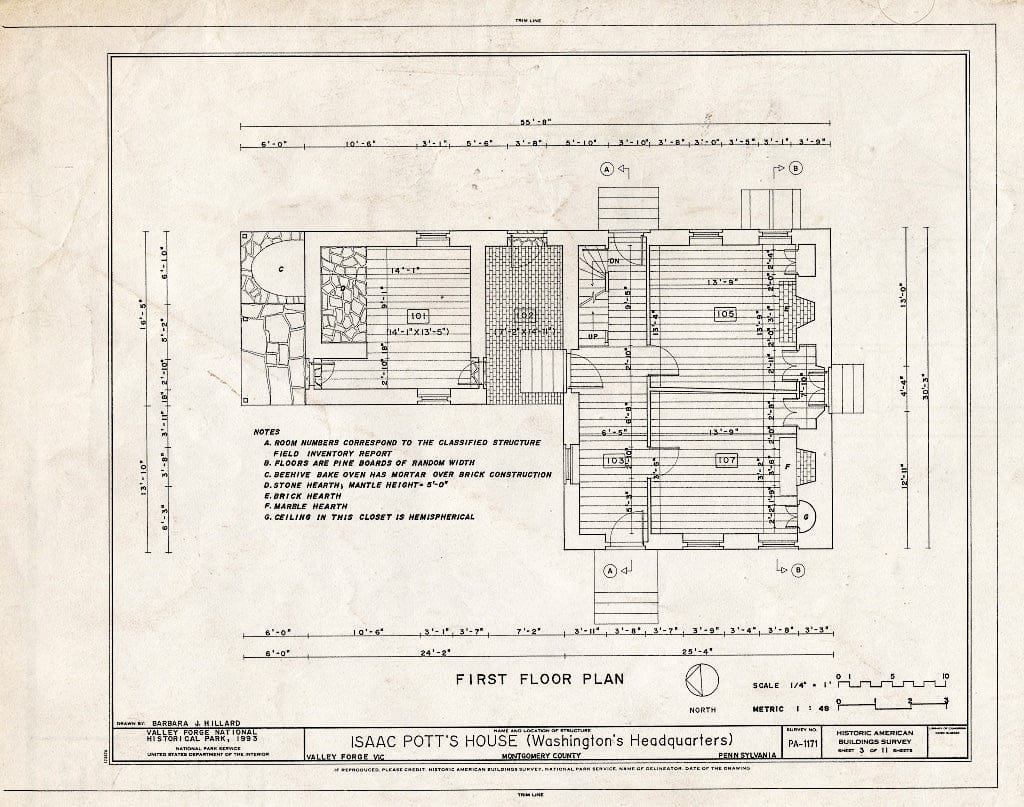 Blueprint HABS PA,46-VALFO,1- (Sheet 3 of 11) - Isaac Potts House, South of Schuylkill River, King of Prussia, Montgomery County, PA