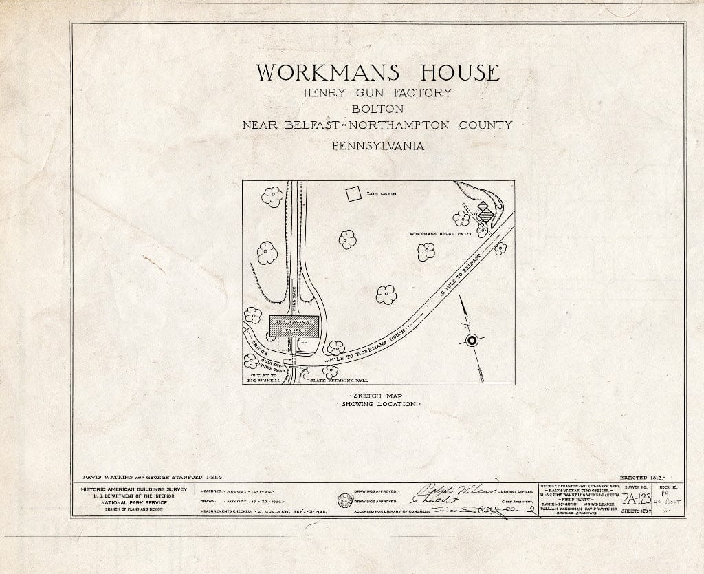 Blueprint HABS PA,48-Bolt,2- (Sheet 0 of 7) - Henry Gun Factory, Workman's House, Belfast, Northampton County, PA