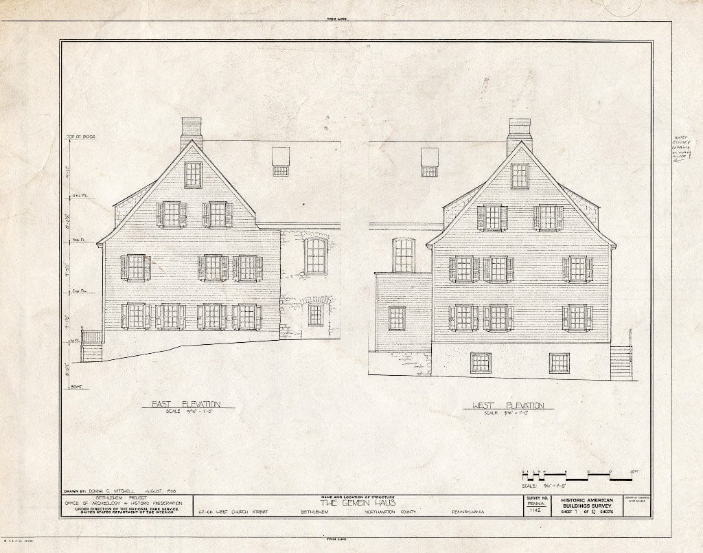 Blueprint HABS PA,48-Beth,3-A- (Sheet 7 of 10) - Gemein Haus, 62-66 West Church Street, Bethlehem, Northampton County, PA