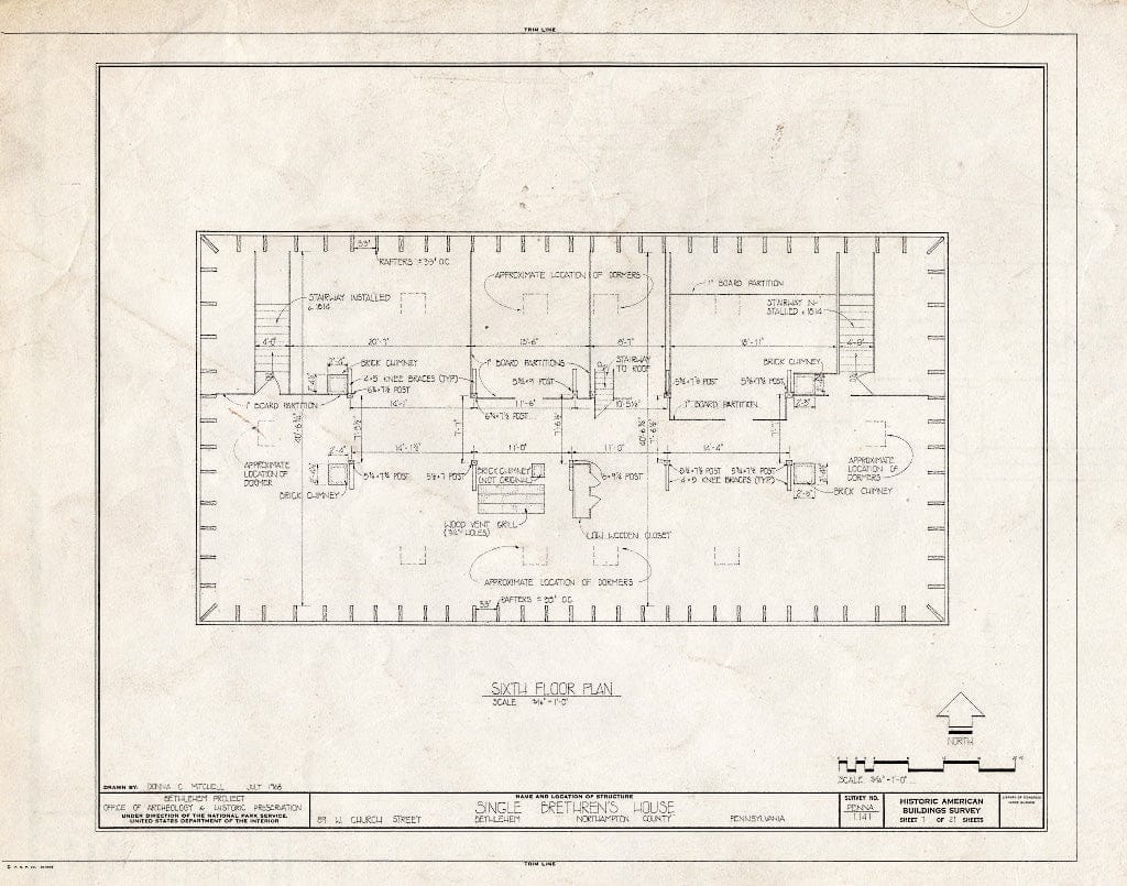 Blueprint HABS PA,48-Beth,4- (Sheet 7 of 21) - Single Brethren's House, 89 West Church Street, Bethlehem, Northampton County, PA
