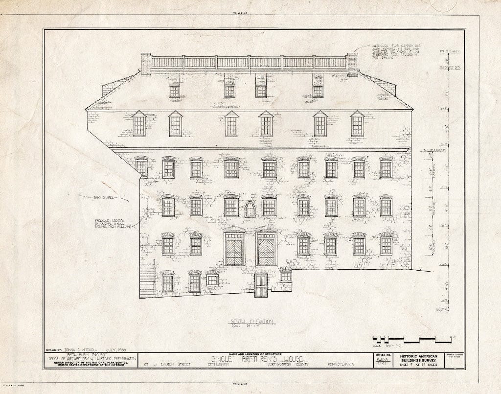 Blueprint HABS PA,48-Beth,4- (Sheet 9 of 21) - Single Brethren's House, 89 West Church Street, Bethlehem, Northampton County, PA