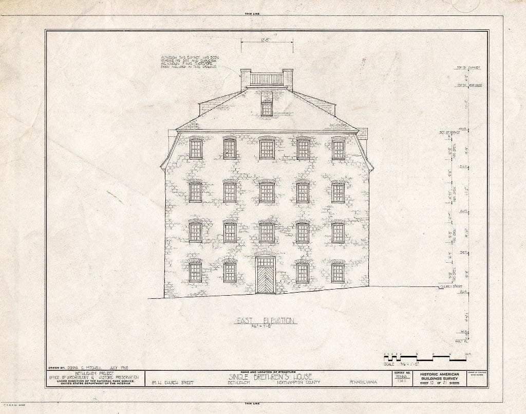 Blueprint HABS PA,48-Beth,4- (Sheet 10 of 21) - Single Brethren's House, 89 West Church Street, Bethlehem, Northampton County, PA