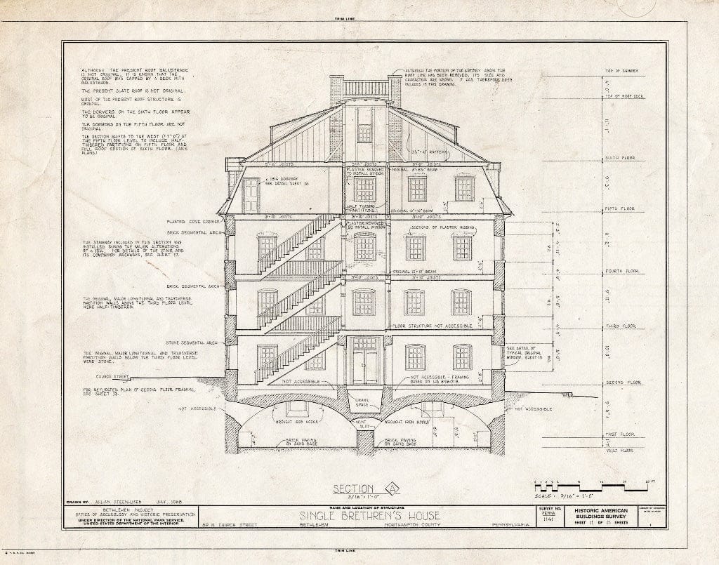 Blueprint HABS PA,48-Beth,4- (Sheet 11 of 21) - Single Brethren's House, 89 West Church Street, Bethlehem, Northampton County, PA