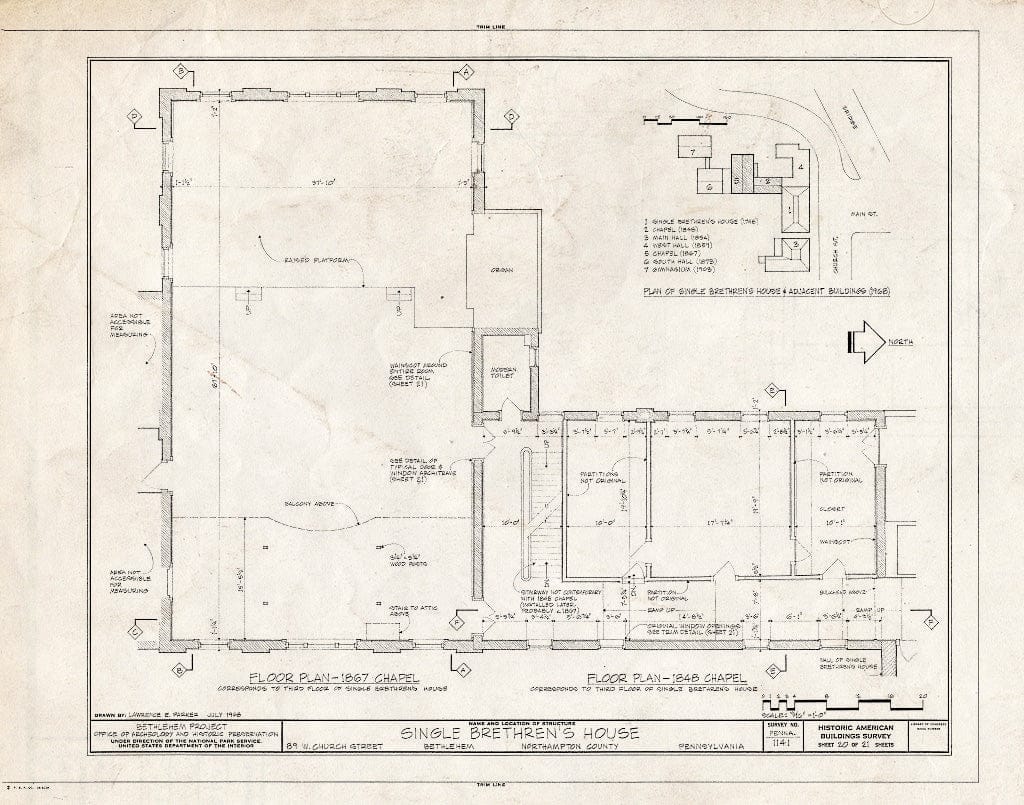 Blueprint HABS PA,48-Beth,4- (Sheet 20 of 21) - Single Brethren's House, 89 West Church Street, Bethlehem, Northampton County, PA