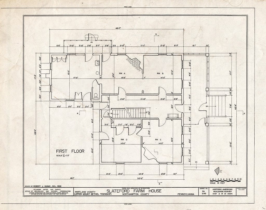Blueprint HABS PA,48-Port.V,1- (Sheet 3 of 14) - Slateford House, U.S. Route 611 & T709, Portland, Northampton County, PA