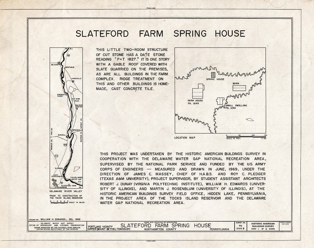 Blueprint HABS PA,48-Port.V,1B- (Sheet 1 of 2) - Slateford House, Springhouse, (Upper Mount Bethel Township), Portland, Northampton County, PA