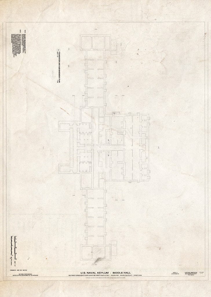 Blueprint Foundation and Sub-Basement Plan - U. S. Naval Asylum, Biddle Hall, Gray's Ferry Avenue, Philadelphia, Philadelphia County, PA