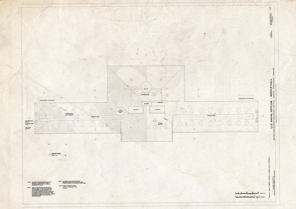 Blueprint Roof Plan - U. S. Naval Asylum, Biddle Hall, Gray's Ferry Avenue, Philadelphia, Philadelphia County, PA
