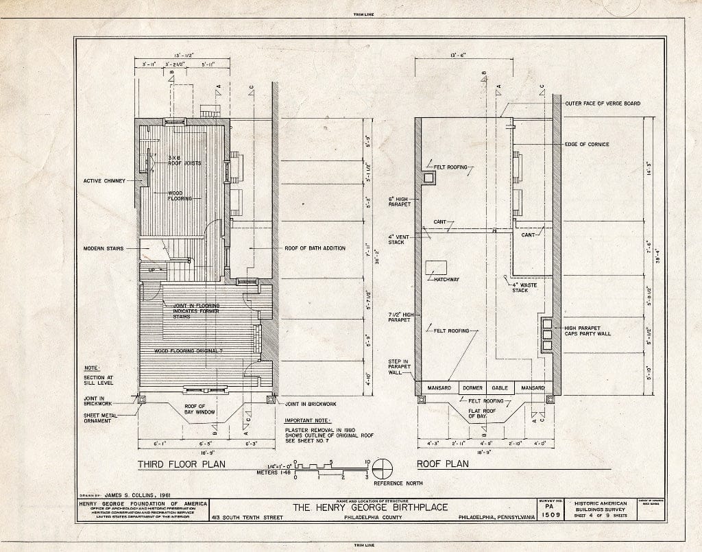Blueprint HABS PA,51-Phila,310- (Sheet 4 of 9) - Henry George Birthplace, 413 South Tenth Street, Philadelphia, Philadelphia County, PA
